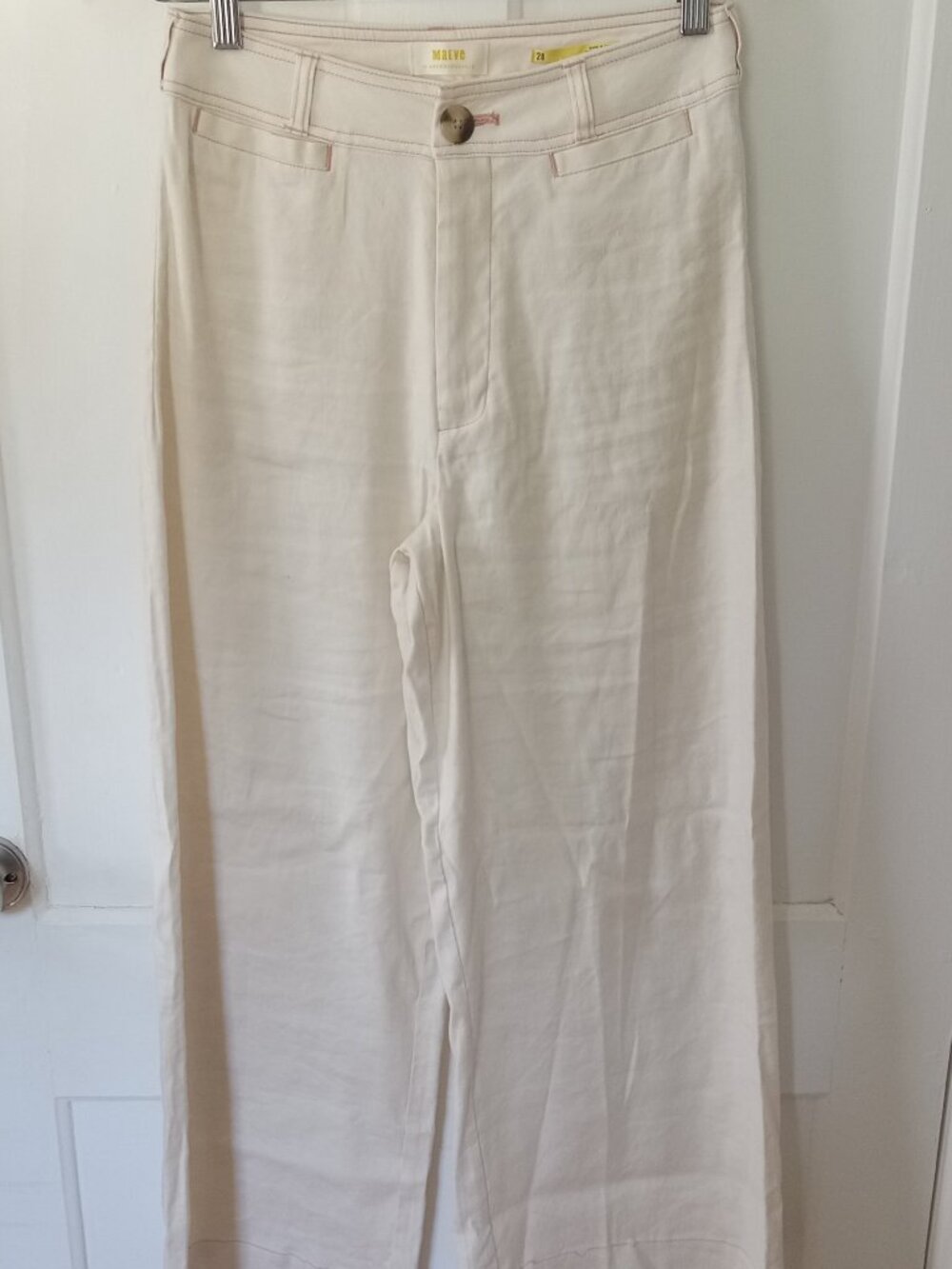 Maeve Anthropologie cream wide leg pants.